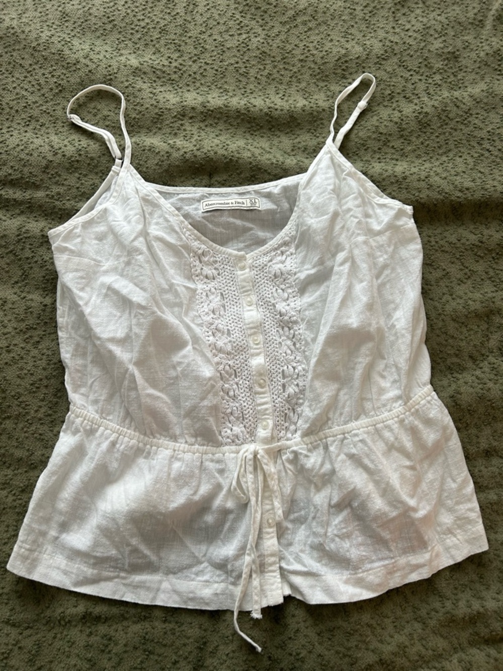 Abercrombie & Fitch White Linen Lace-Front Drawstring Cami